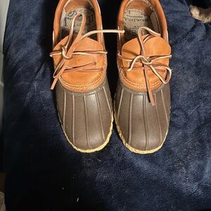 L.L. Bean Women's tan/bean boot brown/ gum rubber Mocs